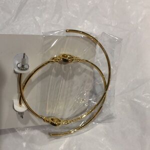Michael Michael Kors‎ gold tone MK monogram half hoop earrings new